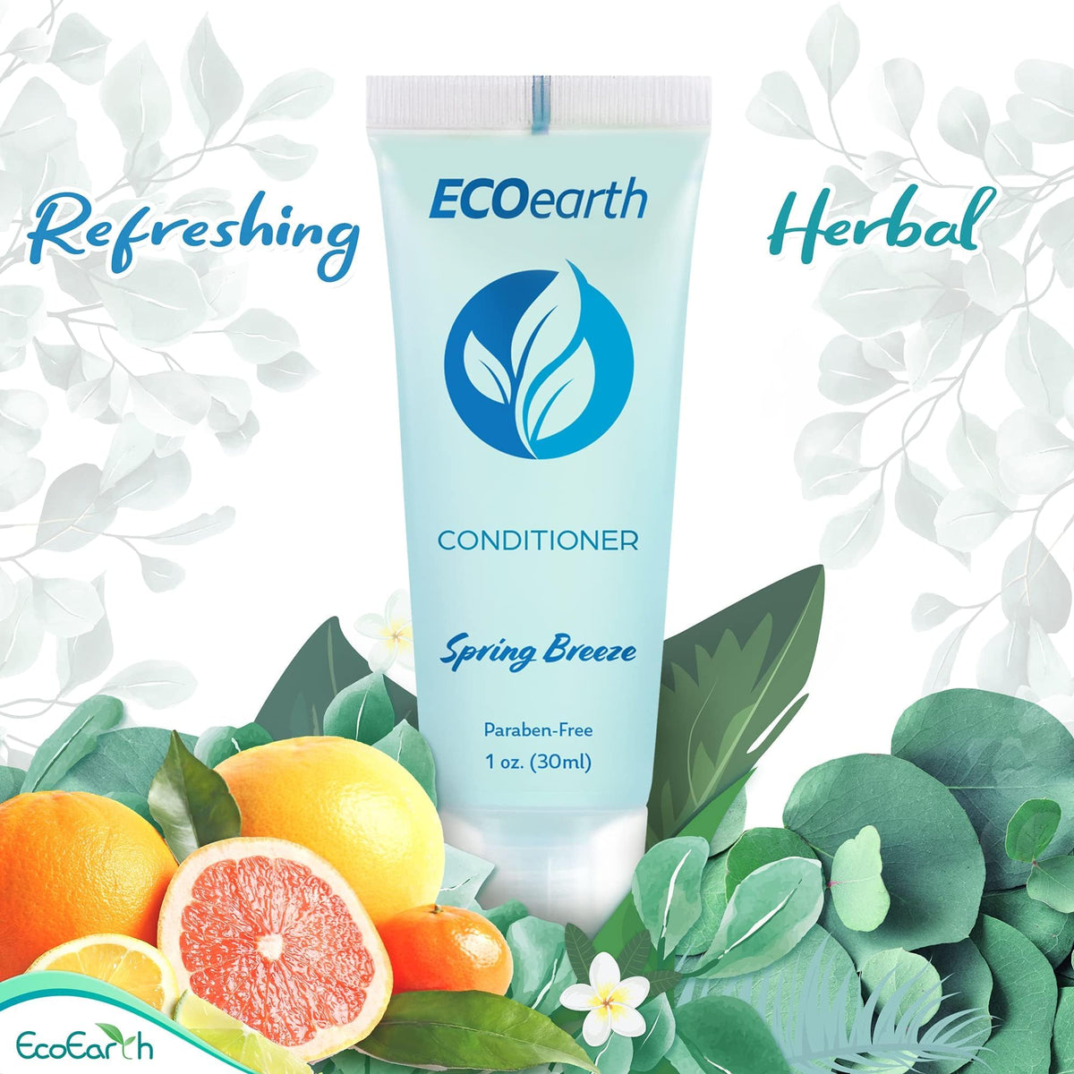EcoEarth travel bottle held in hand demonstrating 1 fl oz travel-friendly size and leak-proof cap