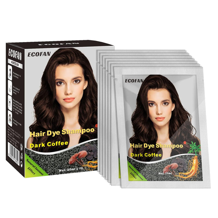 ECOFAN front packaging showing ten sachets and product benefits for quick gray coverage