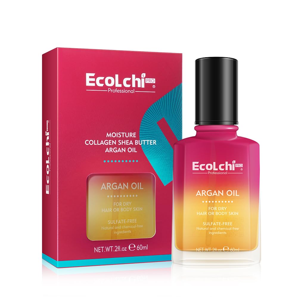 ECOLCHIPRO front bottle shot showing 60ml argan oil for lightweight shine