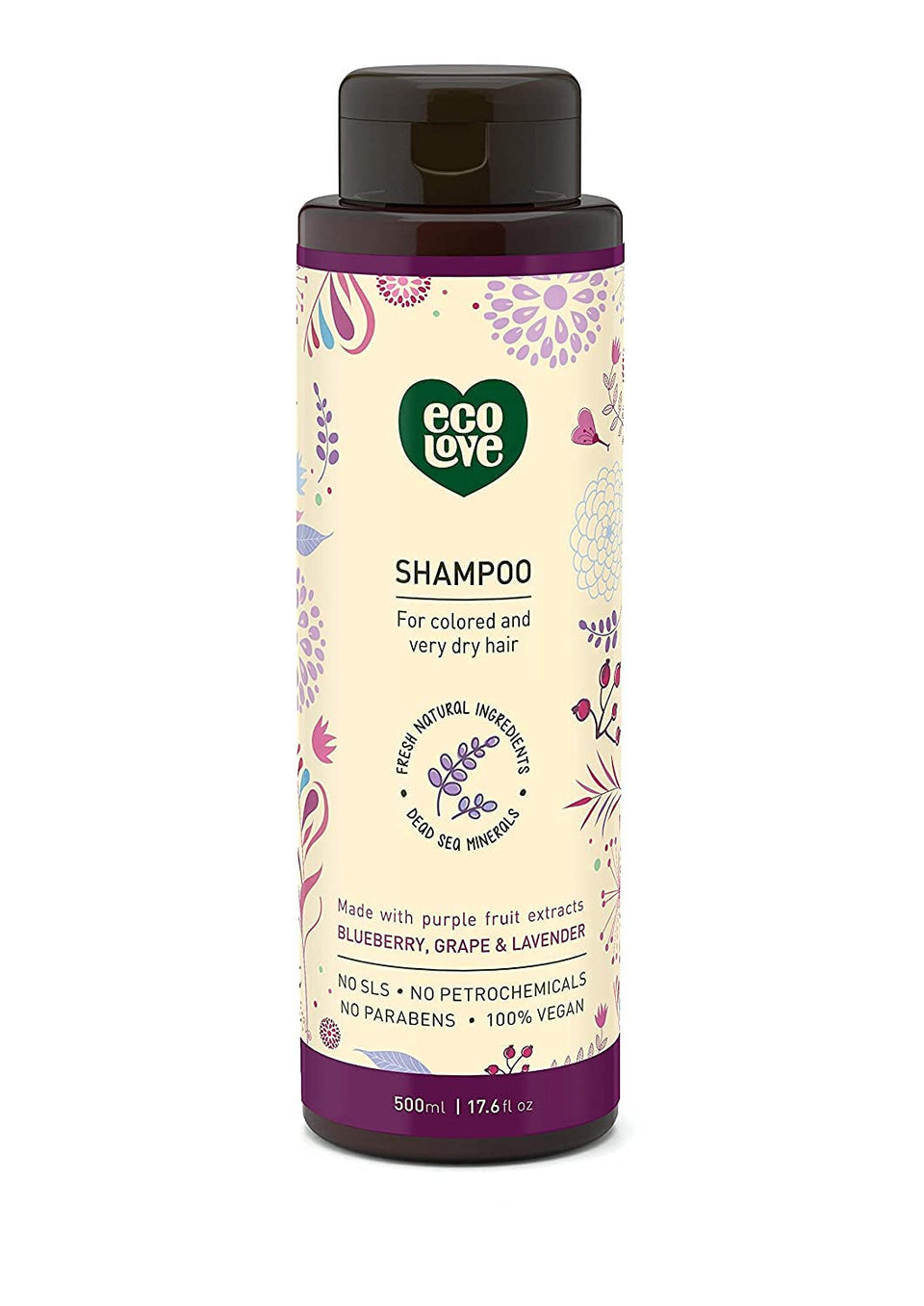 ecoLove front bottle view showing lavender shampoo for gentle cleansing