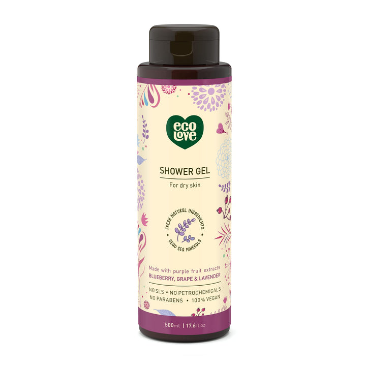 ecoLove front packaging showing blueberry grape lavender scent and volume benefit