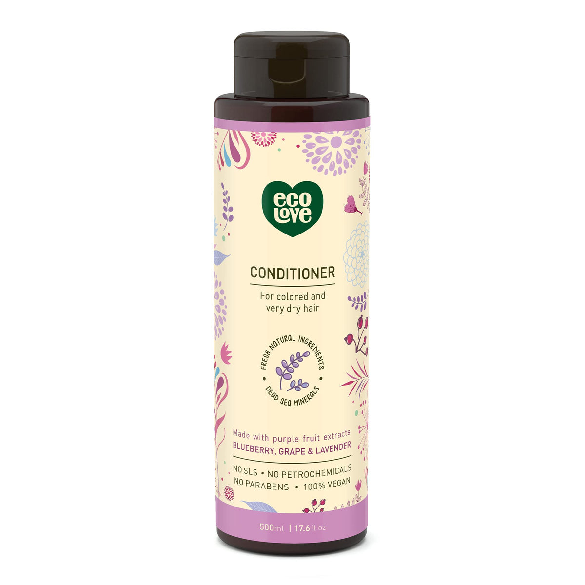 ecoLove front packaging showing lavender conditioner and benefits