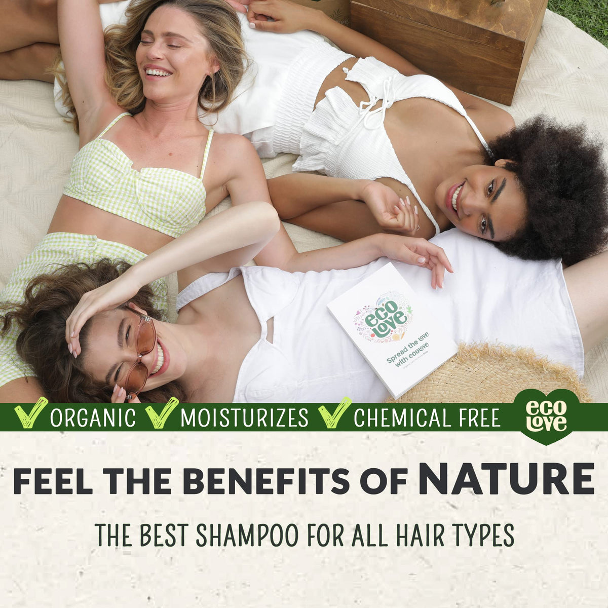 ecoLove label close-up listing organic cucumber and Dead Sea minerals for nourishing benefit