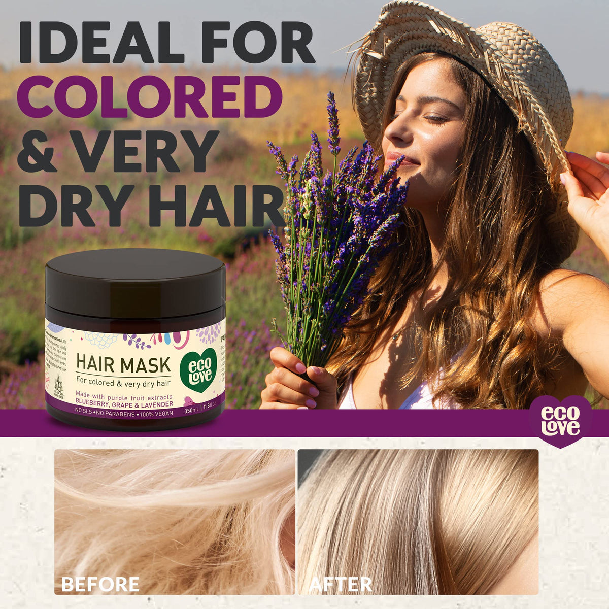 ecoLove mask applied to curly hair demonstrating deep conditioning benefit