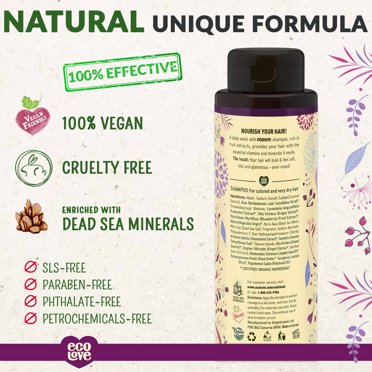 ecoLove label close-up highlighting natural ingredients and vegan promise