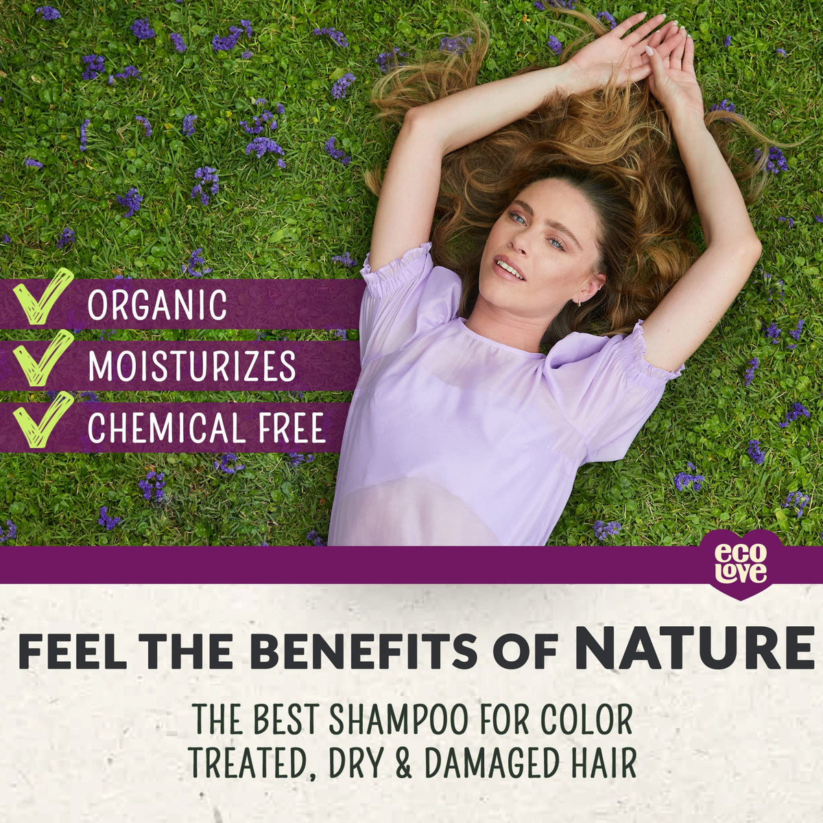 ecoLove creamy shampoo texture in hand showing moisturizing slip