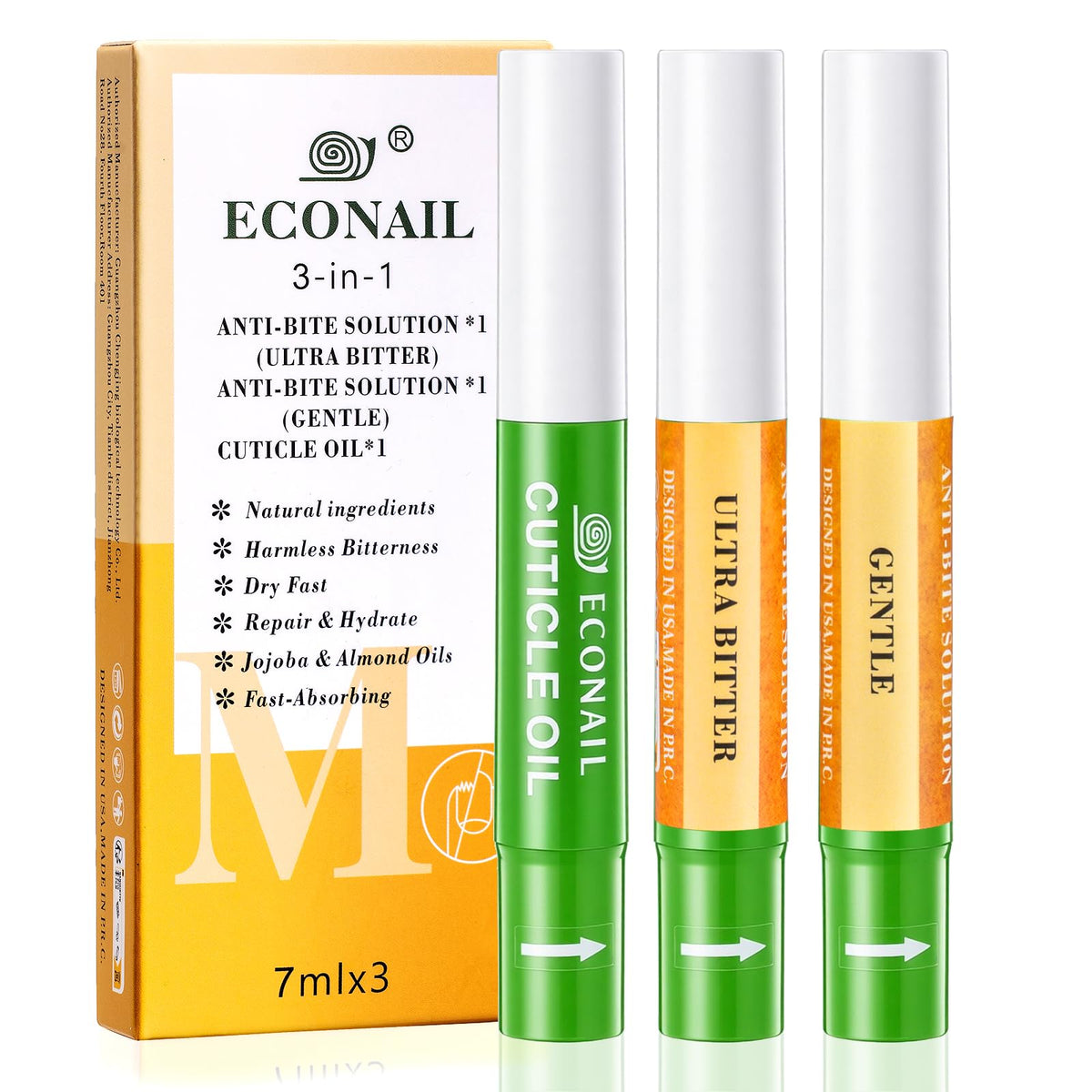 Econail front packaging showing three‑pack kit and clear benefits