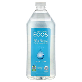 ECOS pouch front view showing label and refill size, highlights eco benefit