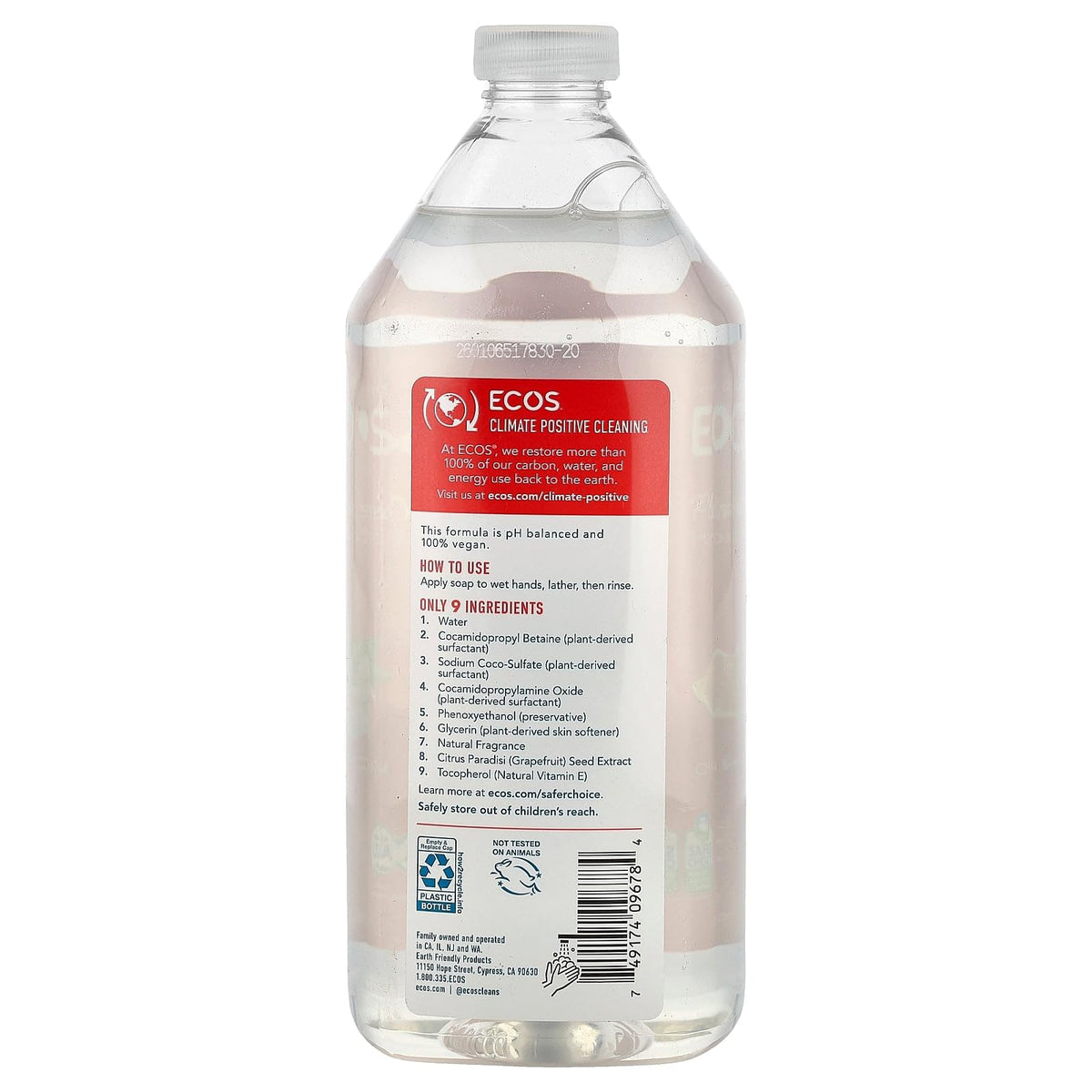 Earth Friendly Products ECOS pouring refill into dispenser to reduce waste
