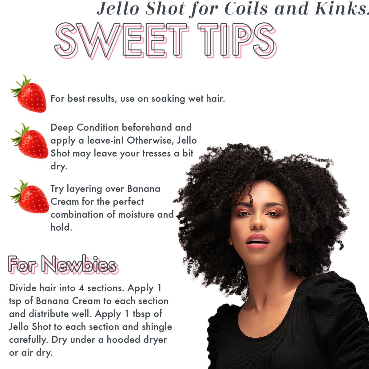Ecoslay Jello Shot applied to kinky curly hair demonstrating long-lasting definition