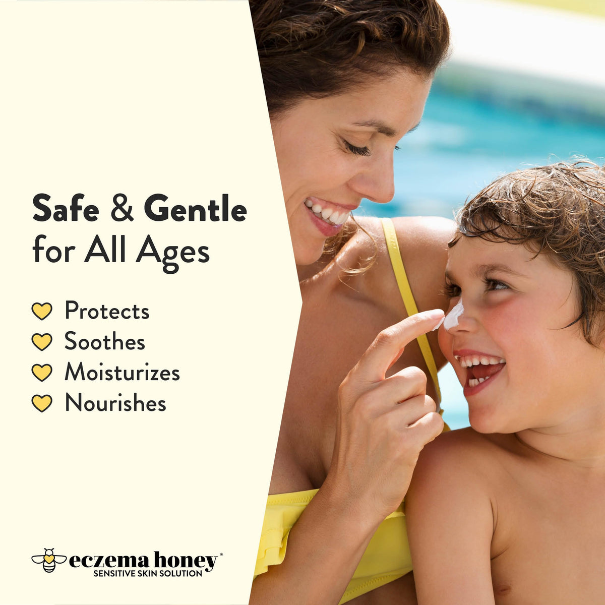 Eczema Honey being applied to face for gentle sun protection