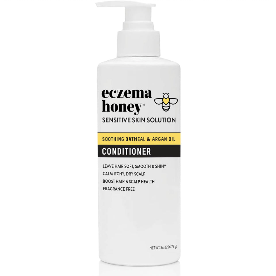 ECZEMA HONEY front bottle showing label and benefits for sensitive scalps