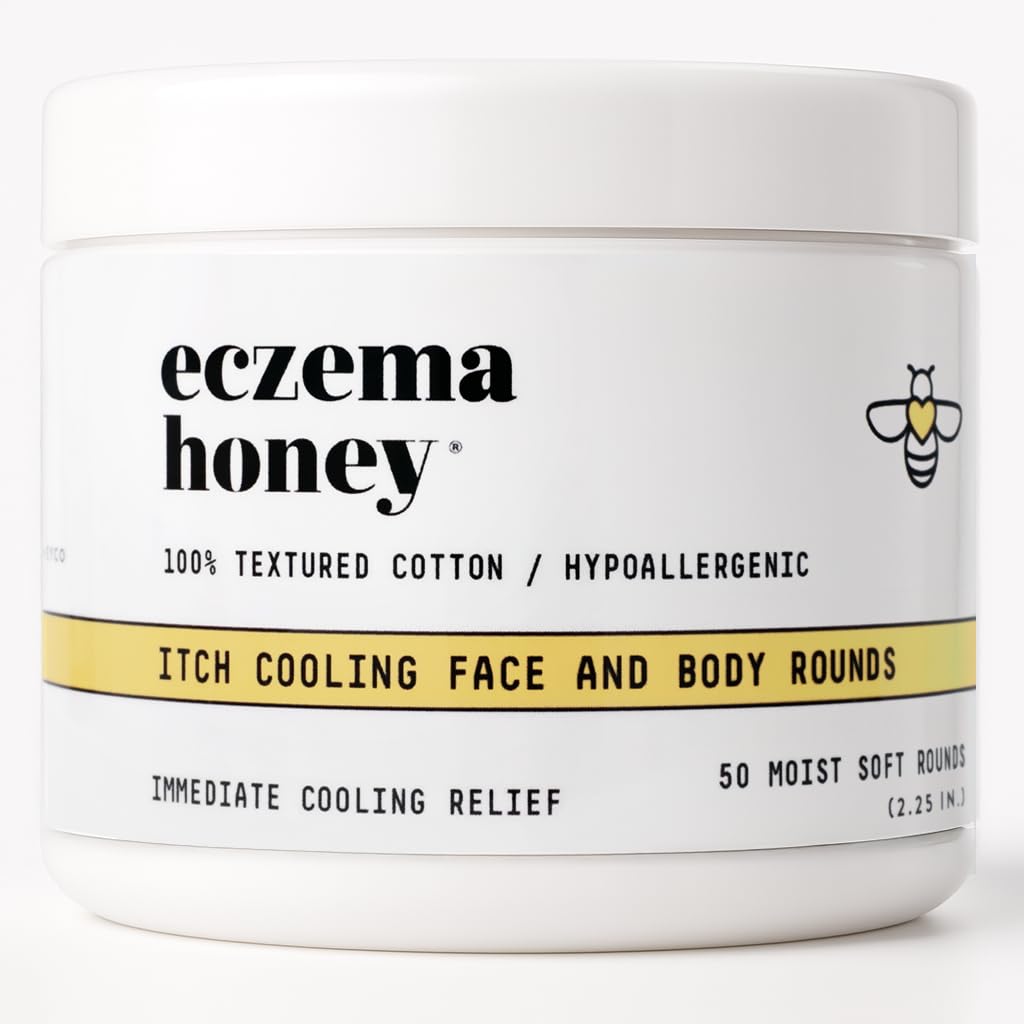 ECZEMA HONEY front packaging showing 50 soothing cotton rounds and convenience
