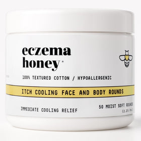 ECZEMA HONEY front packaging showing 50 soothing cotton rounds and convenience