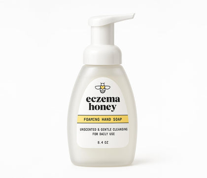 ECZEMA HONEY front packaging showing unscented gentle foaming hand soap benefits