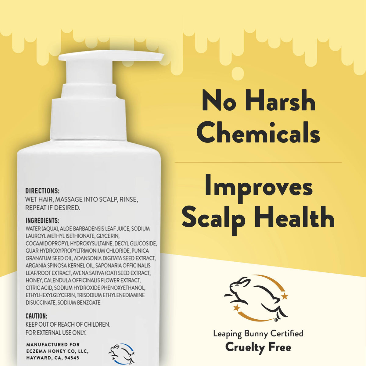 ECZEMA HONEY hands applying shampoo to scalp for soothing relief