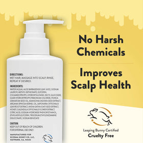 ECZEMA HONEY hands applying shampoo to scalp for soothing relief
