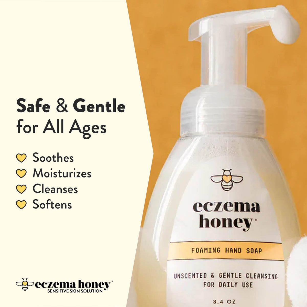 ECZEMA HONEY bottle close-up highlighting ingredient list and natural oils