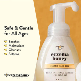 ECZEMA HONEY bottle close-up highlighting ingredient list and natural oils