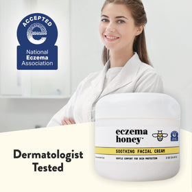 ECZEMA HONEY on bathroom counter in lifestyle scene emphasizing daily gentle skincare routine