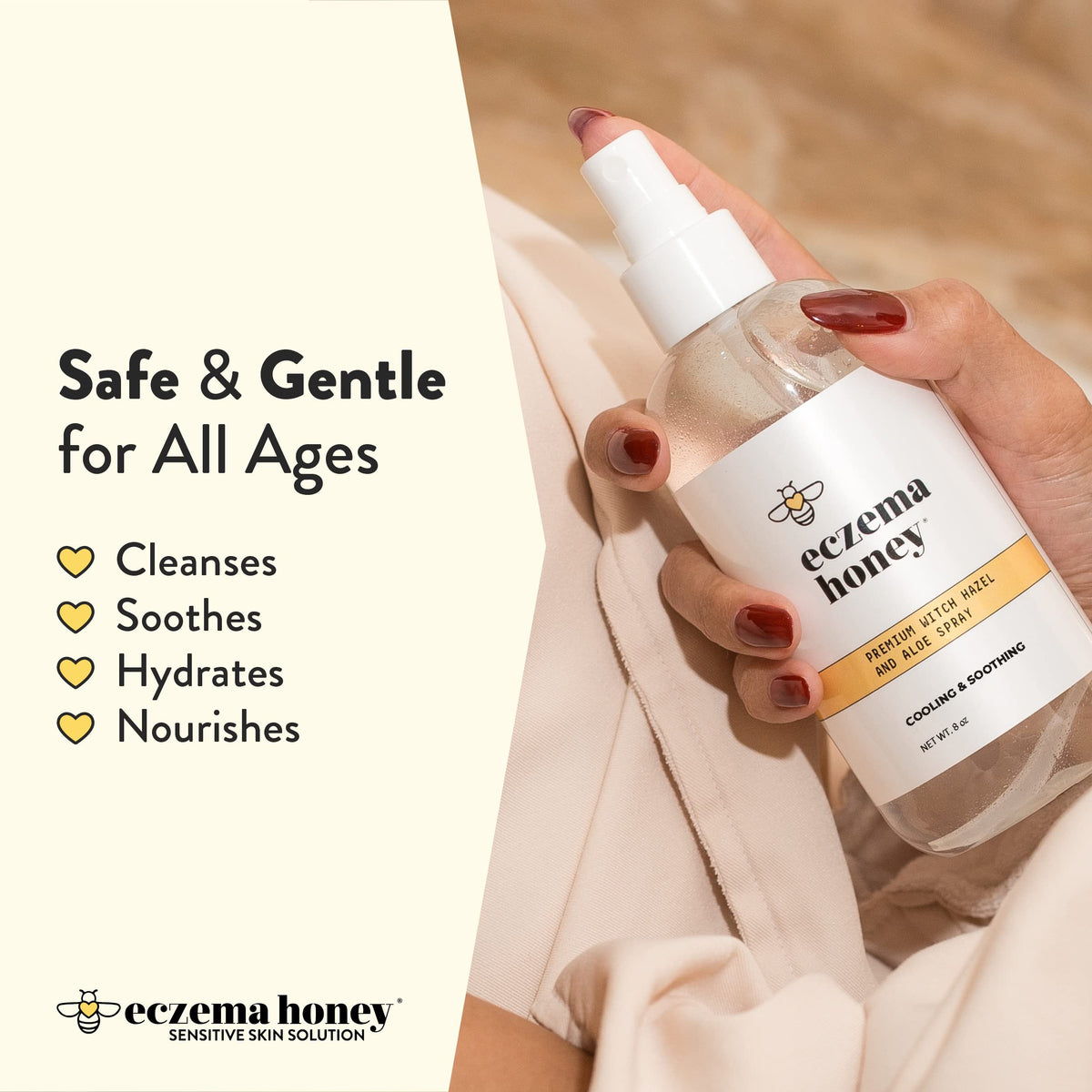 ECZEMA HONEY mist on skin providing immediate calming refreshment