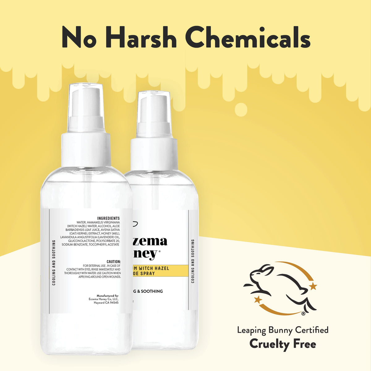 ECZEMA HONEY 8 oz bottle in hand showing portable daily convenience