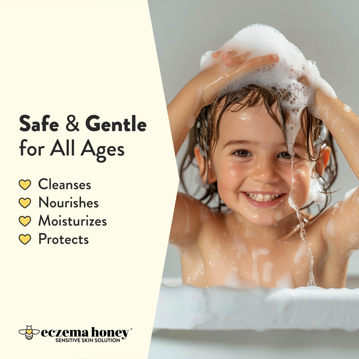 ECZEMA HONEY creamy foam texture demonstrating gentle lather