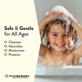 ECZEMA HONEY creamy foam texture demonstrating gentle lather