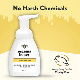 ECZEMA HONEY foam texture close-up showing lightweight, easy-rinsing lather