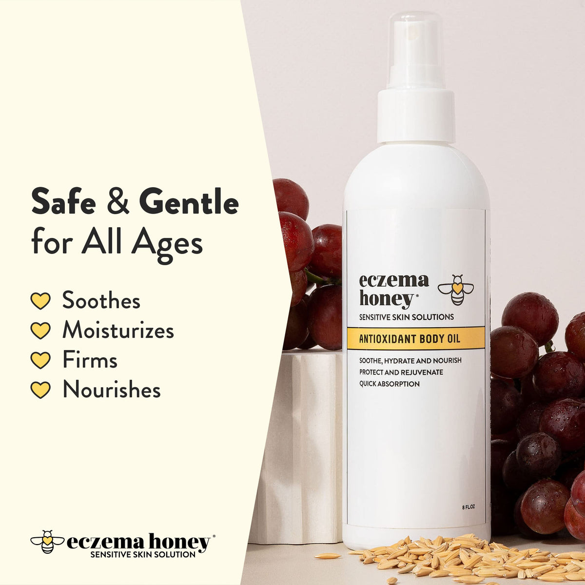 ECZEMA HONEY spray being applied to arm after shower for fast hydration