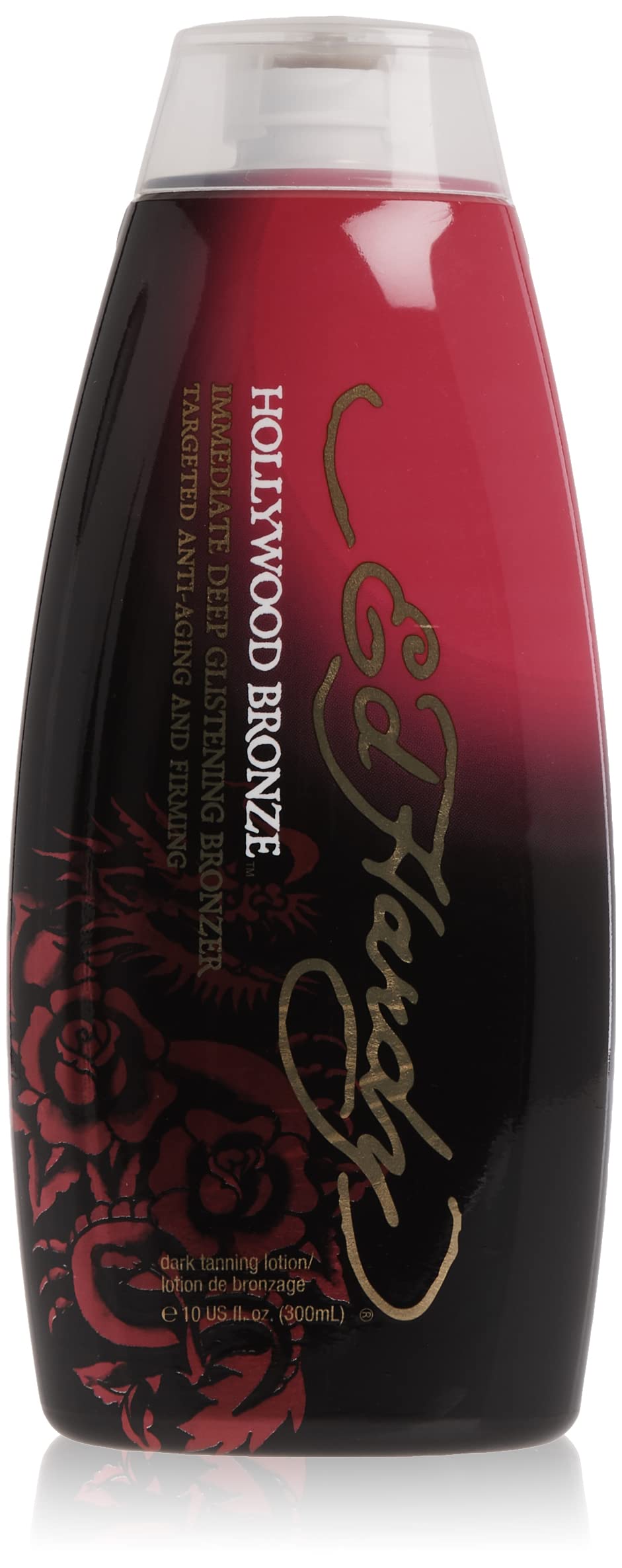 Ed Hardy Hollywood Bronze front bottle view showing label and 10 oz size benefit