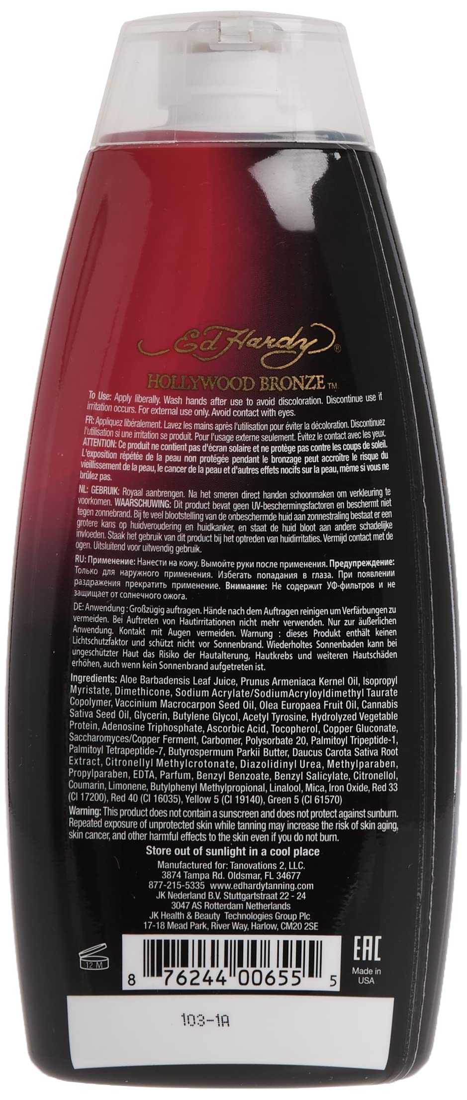 Ed Hardy Hollywood Bronze lotion texture close-up highlighting moisturizing finish
