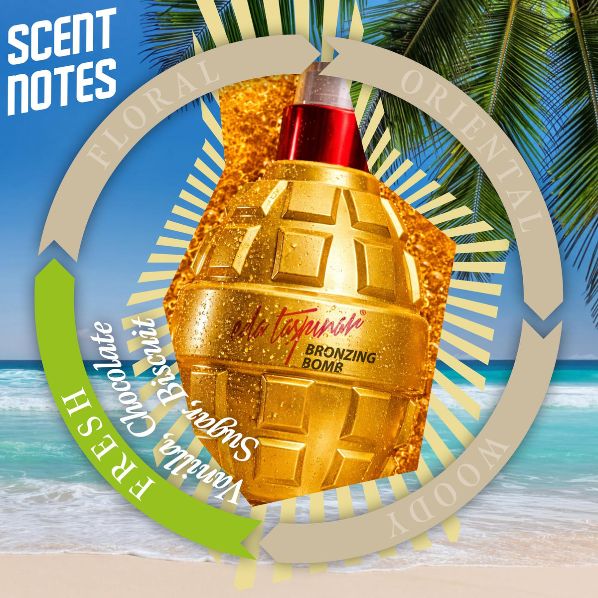 Eda Taşpınar spray action delivering even mist for quick bronzing application benefit