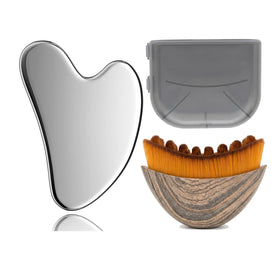 EDCBMB stainless steel gua sha front view showing polished heart shape and cooling surface benefit