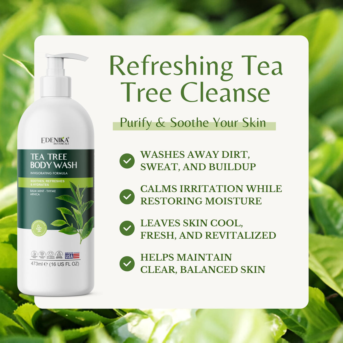 EDENIKA BOTANICALS tea tree, aloe, and mint botanicals conveying soothing support