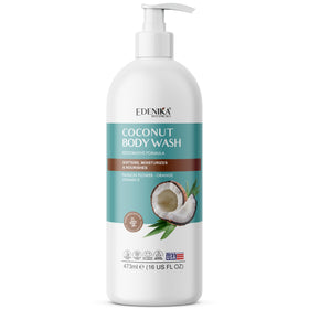 EDENIKA BOTANICALS bottle styled on bath shelf conveying natural, clean formula