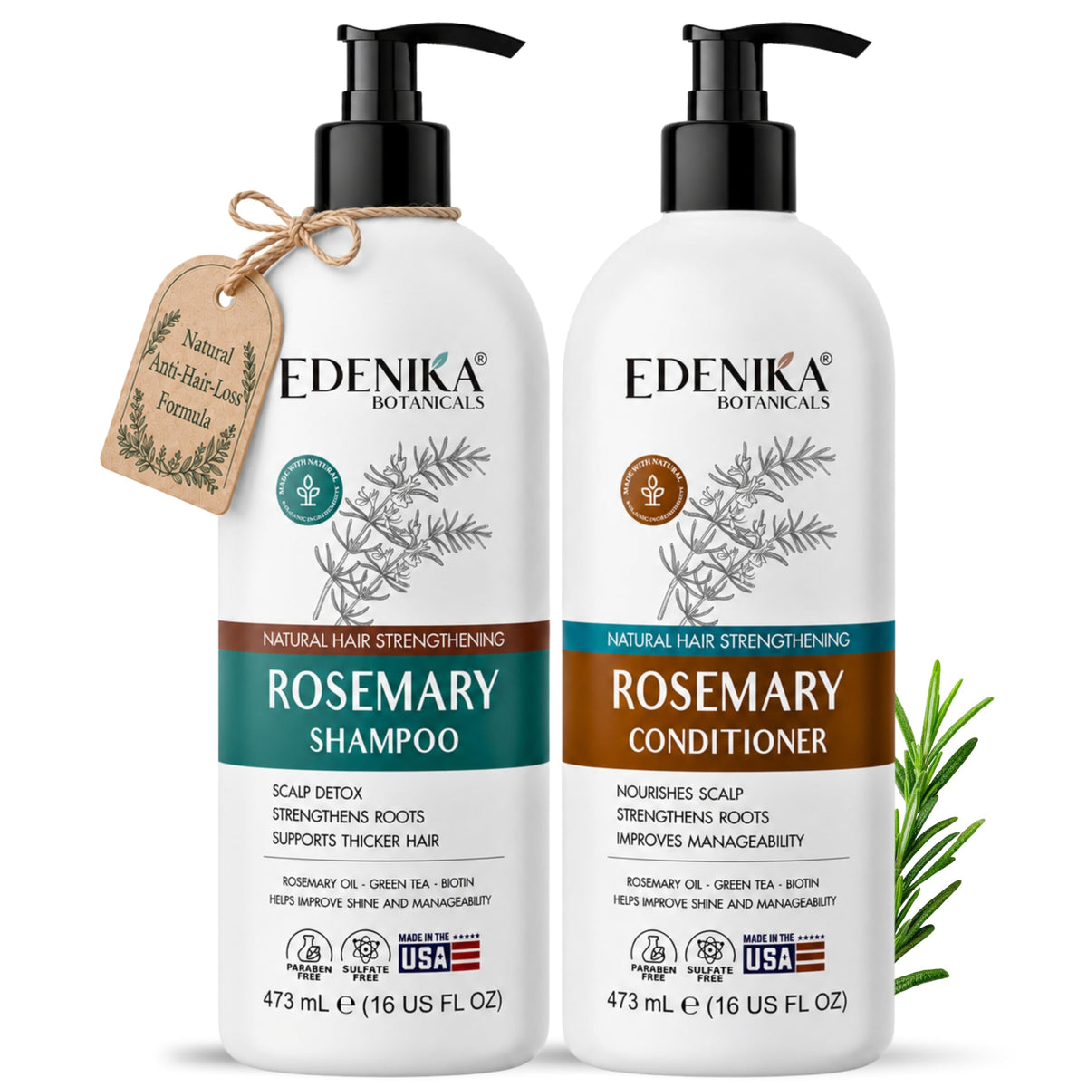 Edenika Botanicals front packaging showing rosemary duo and benefits