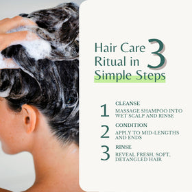 EDENIKA BOTANICALS shampooing wet hair showing clarifying and refreshing action