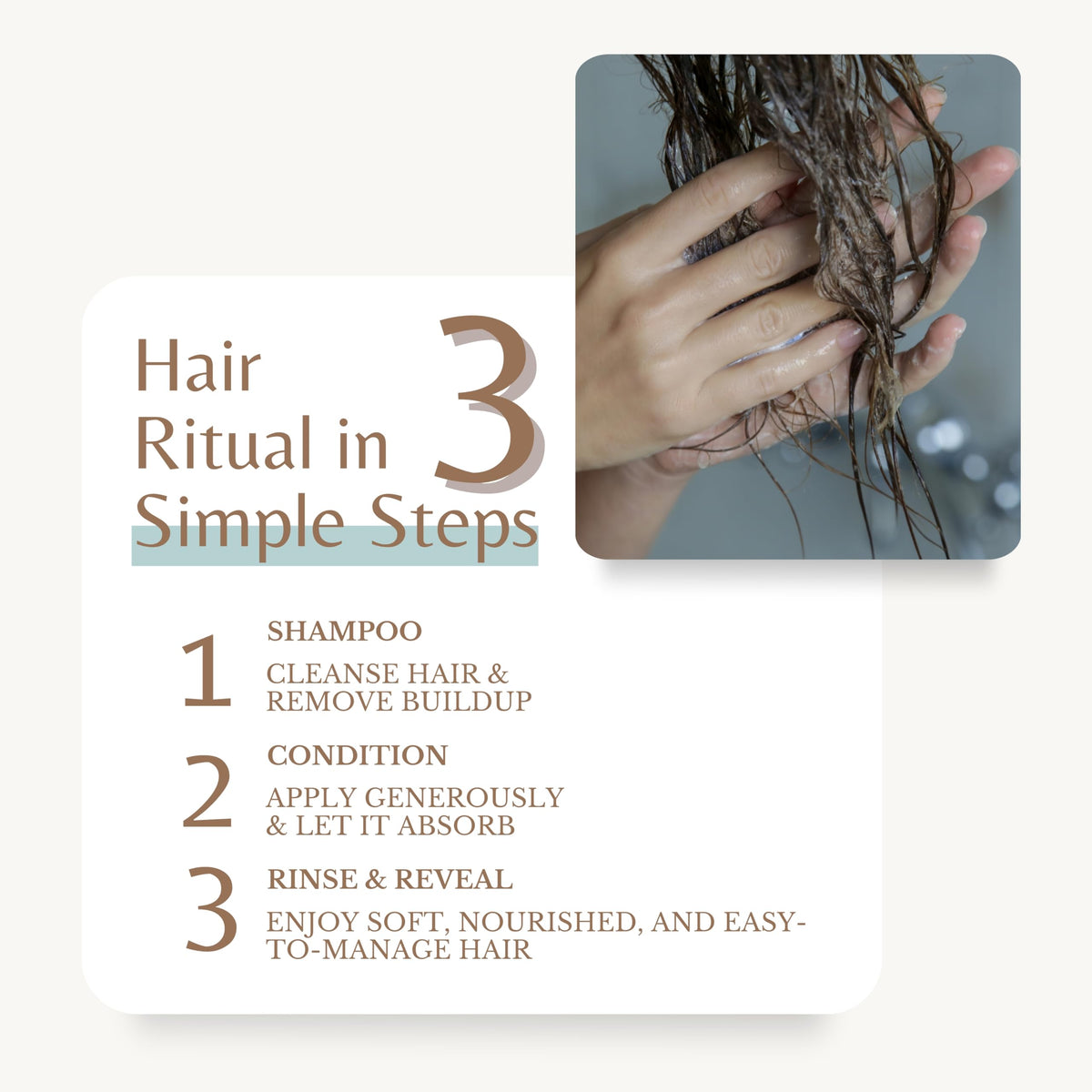 Edenika Botanicals conditioner in use detangling long hair with reduced breakage