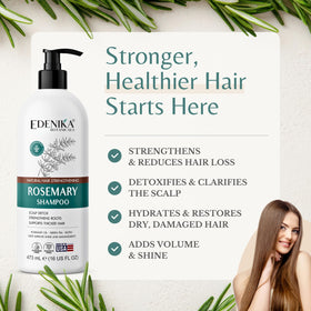 Edenika Botanicals label close-up highlighting rosemary and biotin benefits