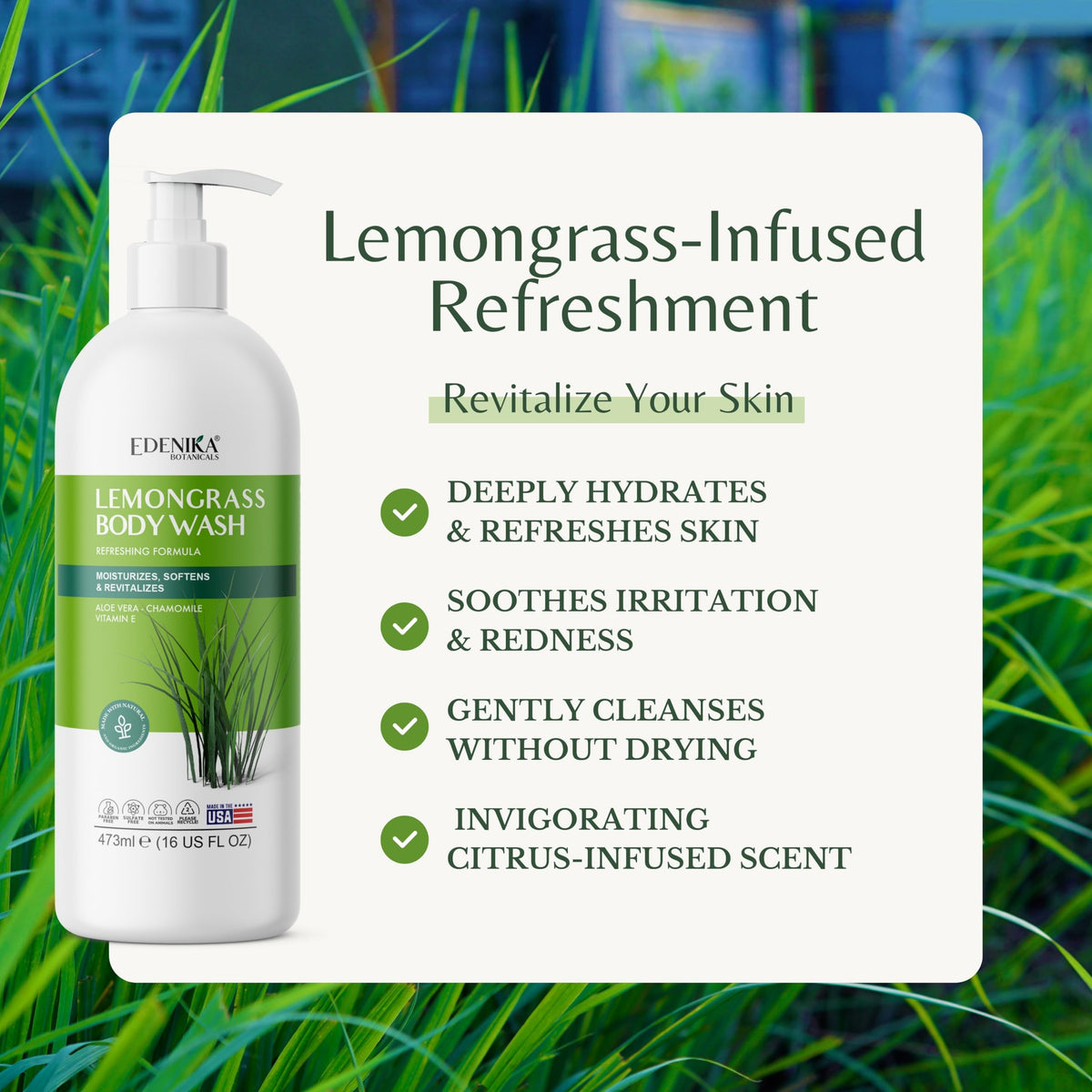 EDENIKA BOTANICALS pump close-up showing smooth gel texture for gentle cleansing