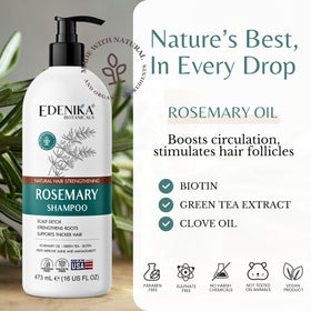 Edenika Botanicals 16 fl oz bottle next to a ruler for size comparison
