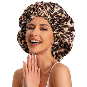 Edoneery bonnet on model showing roomy 13 inch fit preserves braids and volume