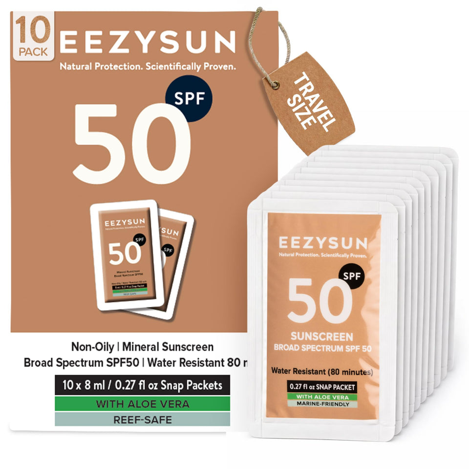 EEZYSUN front packet showing brand and SPF50 for quick identification