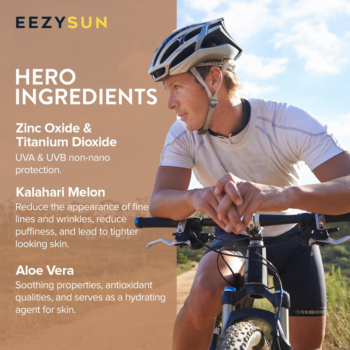 EEZYSUN ingredients label highlighting mineral zinc oxide and aloe vera