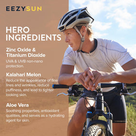 EEZYSUN ingredients label highlighting mineral zinc oxide and aloe vera
