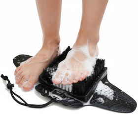 Efforest front view of black scrubber mat showing shape and features for easy foot care