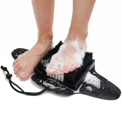 Efforest front view of black scrubber mat showing shape and features for easy foot care