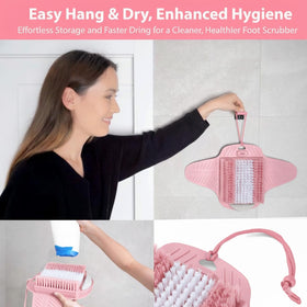 Efforest mat in shower being used to clean foot hands-free and safely