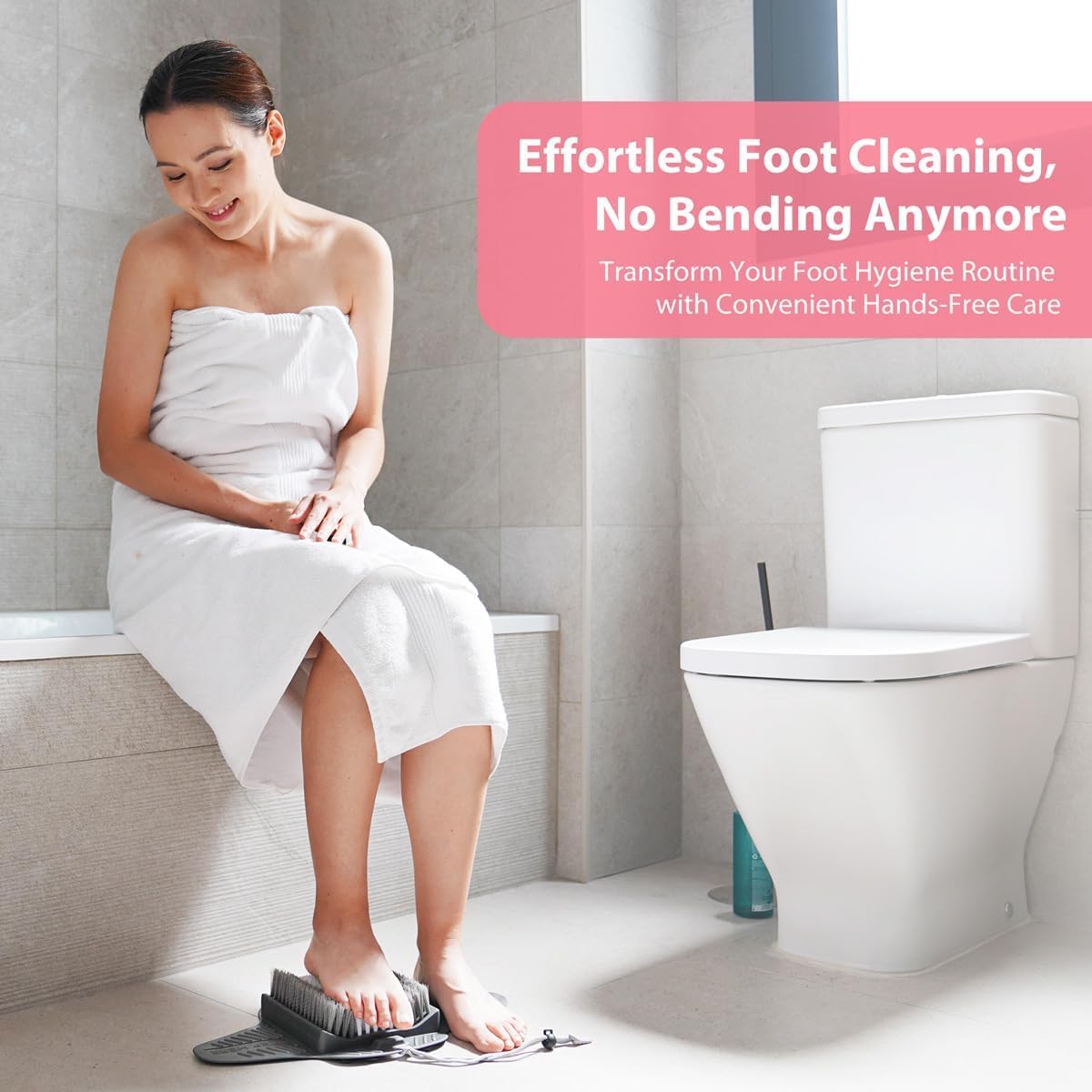 Efforest in-shower use demonstrating hands-free exfoliation and balance
